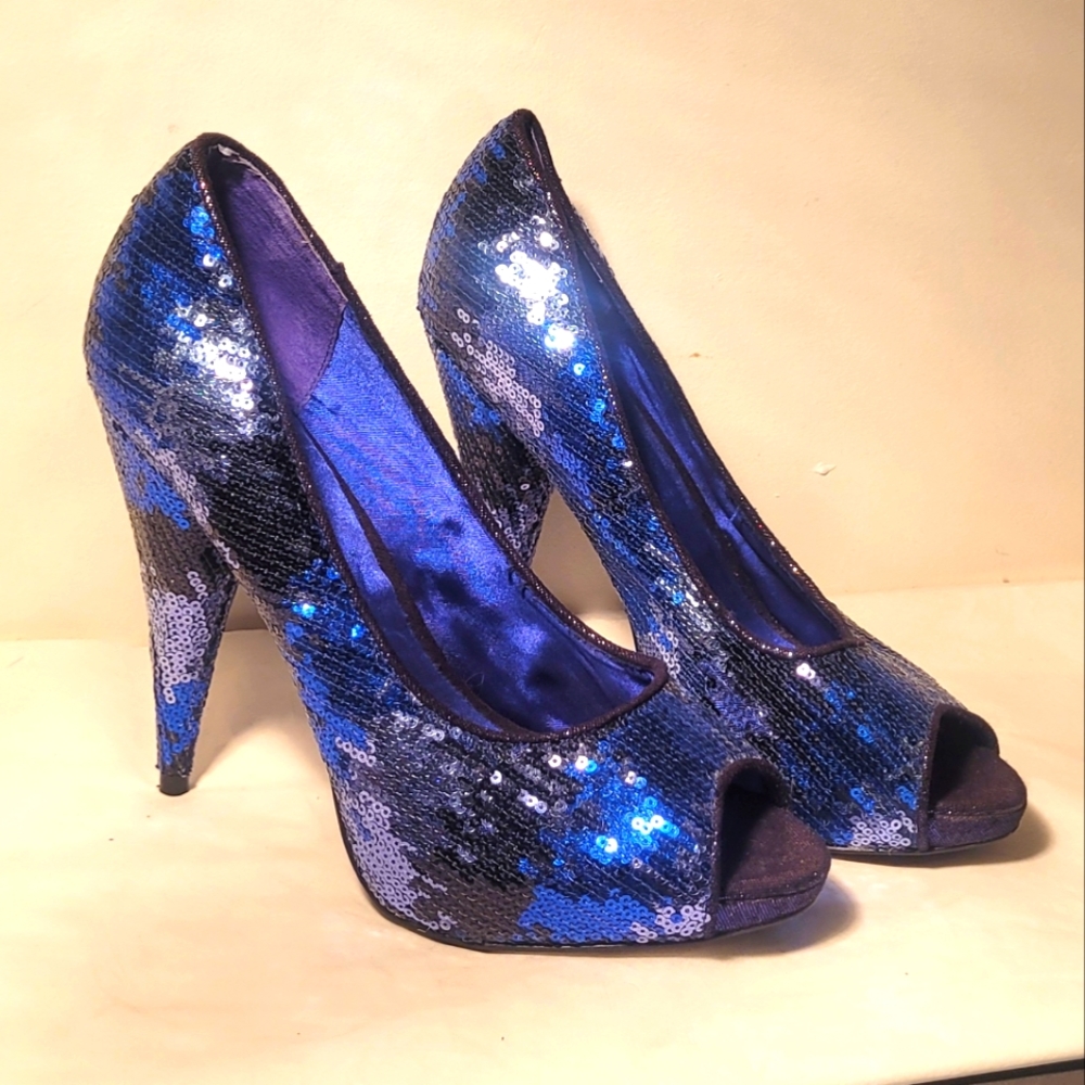 Glamorous Aldo electric Blue sequence peeptoe pumps